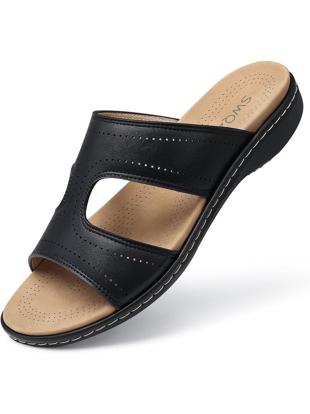 SWQZVT Flat Slides Sandals Comfortable Arch Support Sandal Black Size 42 / US 11